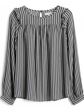 NWOT LOFT Size Medium Blue-White-Gold Lurex Stripe Soft Rayon Blouse